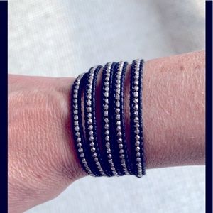 Chan Luu Silver Nugget and Black Leather Bracelet